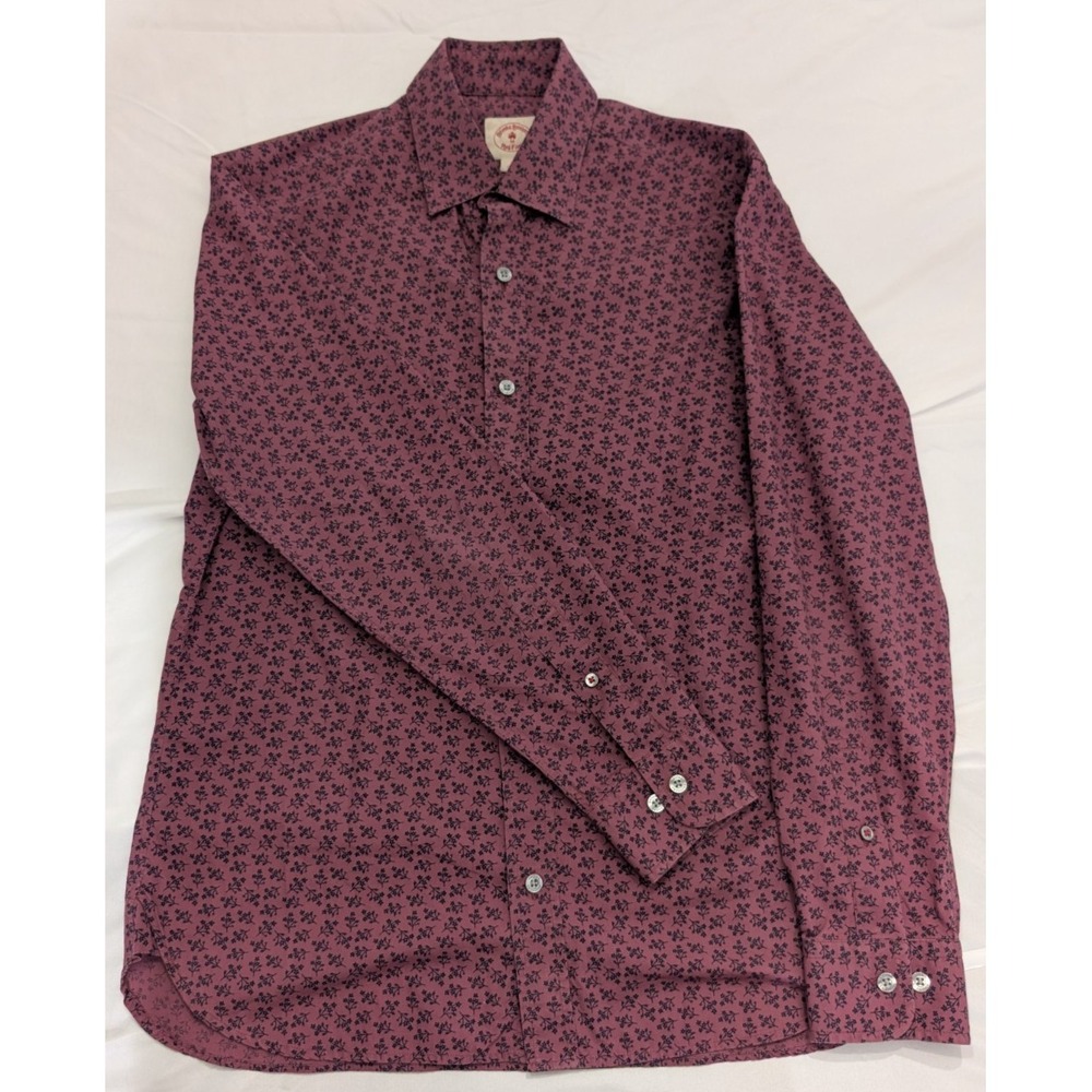 Brooks Brothers Red Fleece Button Down Mens S Burgundy Floral Sprig Long Sleeve